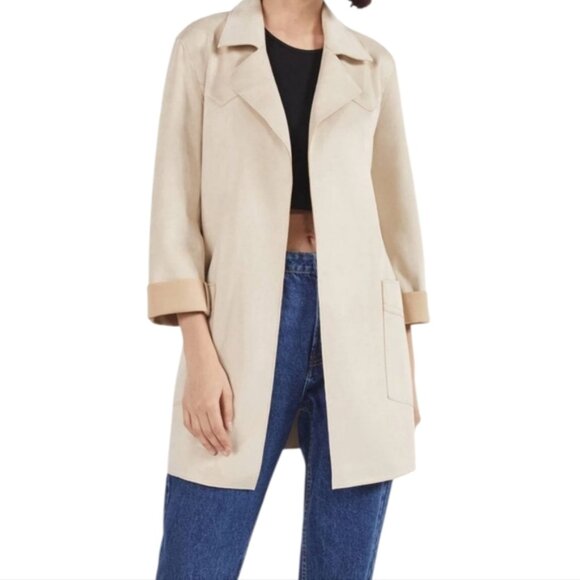 Bershka Beige Faux Suede Trench Coat Small New - Picture 1 of 12